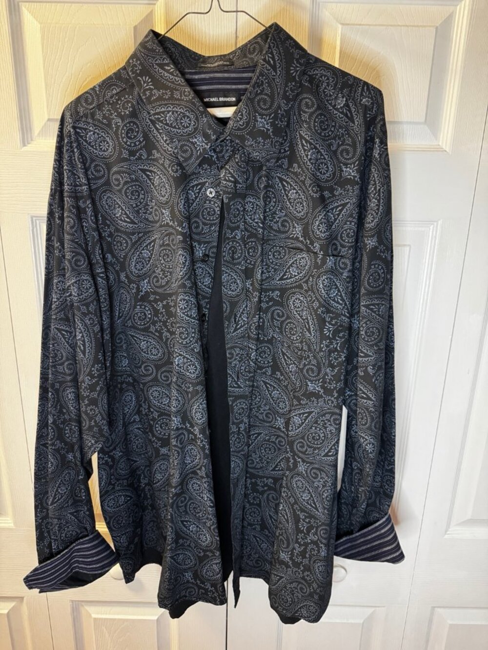 Michael Brandon Men's 3XLT Navy Paisley Button Down Shirt